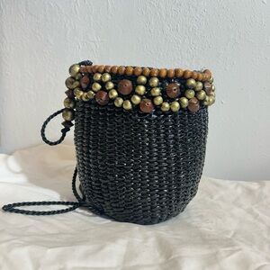 Handcrafted Black and Gold Beaded Women's Bag